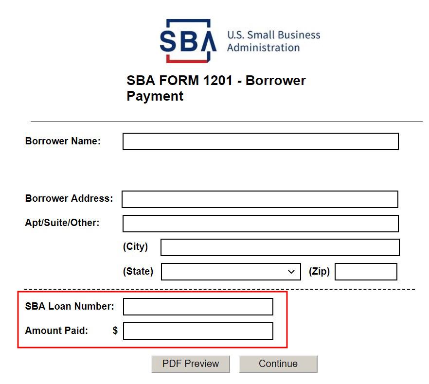 SBA loan number and payment amount