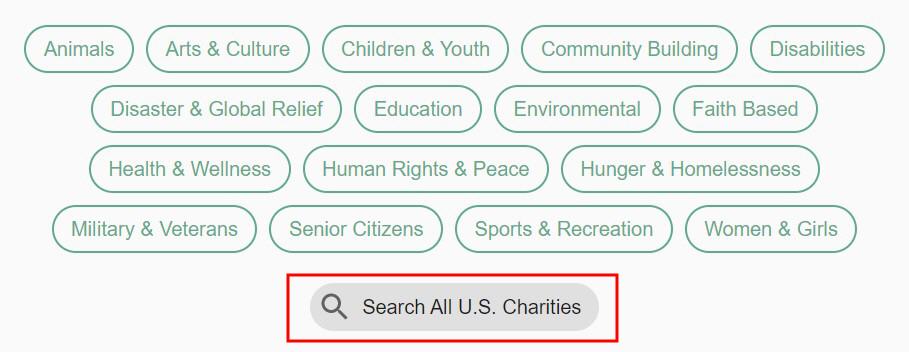 pesquisar todas as instituições de caridade dos EUA