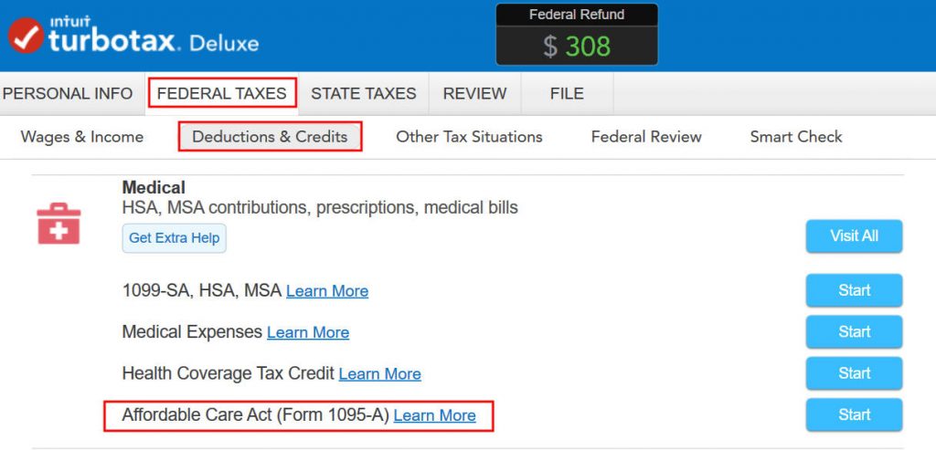 Self Employed Aca Health Insurance Subsidy And Deduction In Turbotax