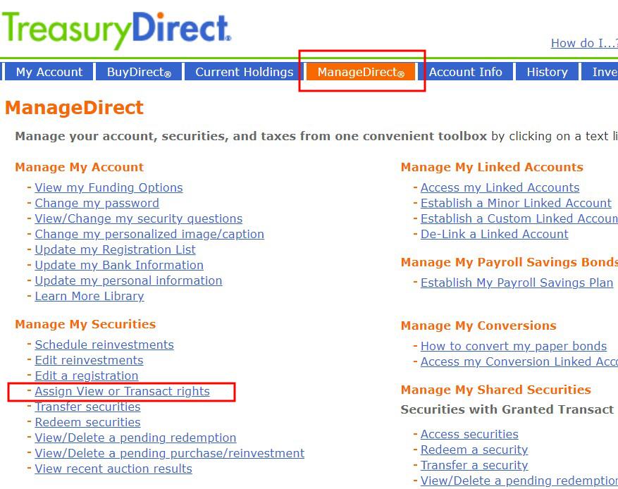 ManageDirect menu