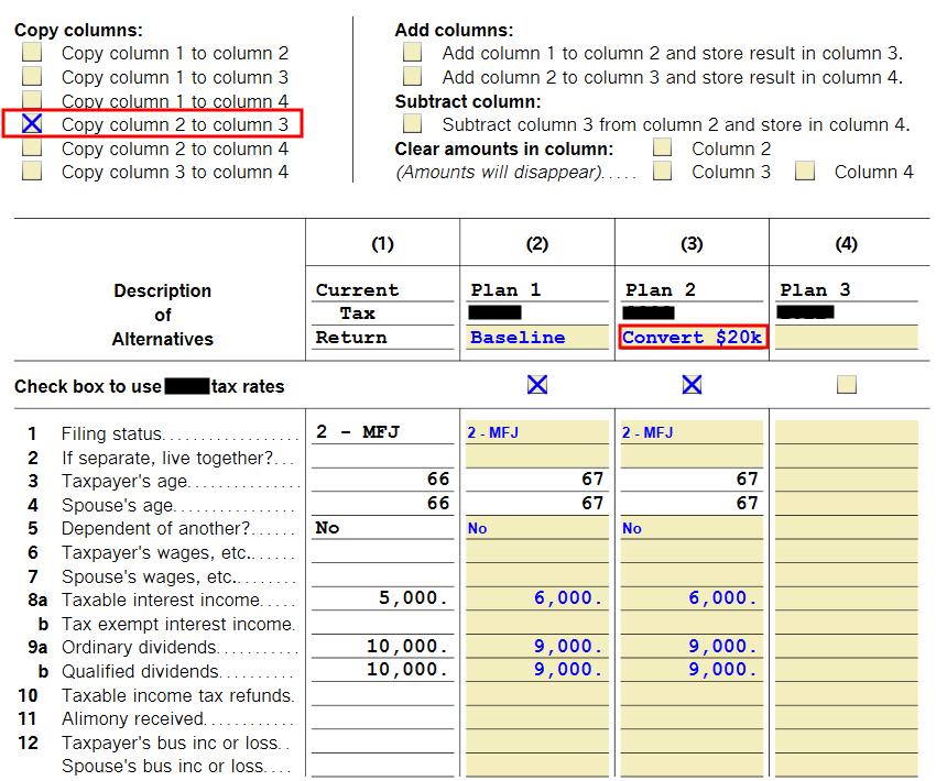 Tax Planning with TurboTax WhatIf Worksheet Roth Conversion