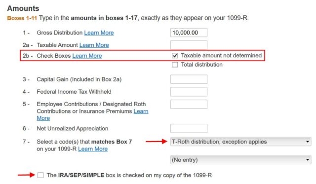 Roth IRA Withdrawal After 59-1/2 in TurboTax and H&R Block