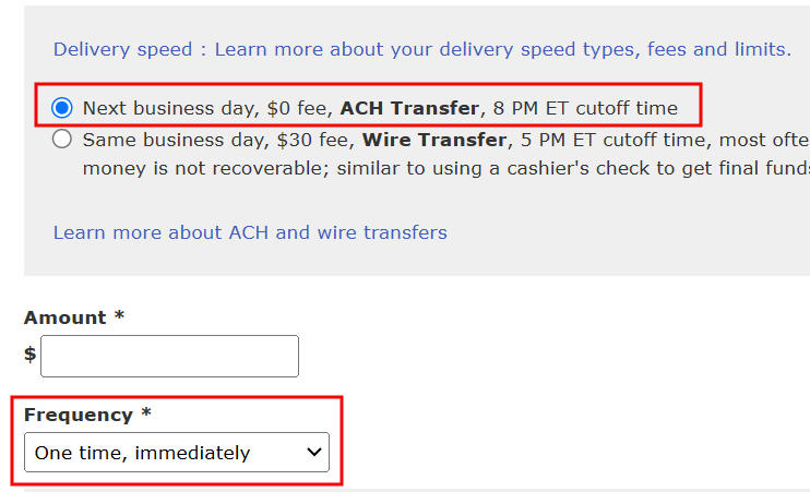 free ACH transfer, deliver next day