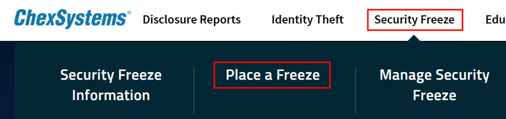 place a freeze menu