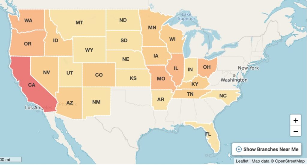 US Bank branches map