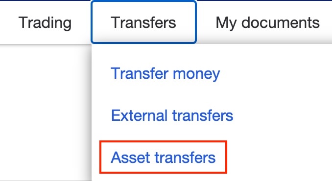 Asset transfer menu